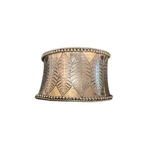 Vintage Brass Cuff Bracelet Wide Engraved Floral Leaves